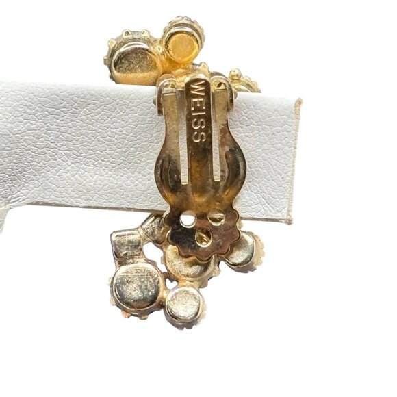 Vintage Weiss Aurora Borealis Blue & Green Rhinestone Cluster Clip-On Earrings - Picture 11 of 14